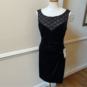 NWT – Connected Apparel - Sleeveless Dark Navy-Blue Velvet Dress w Lace Accents